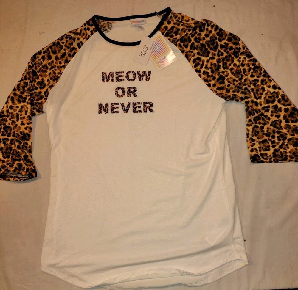 LuLaRoe Randy Long Sleeve Shirt Top Size Large NWT L Meow Or Never Leopard NEW